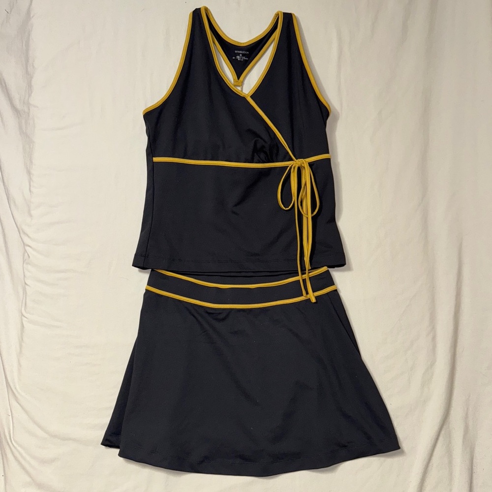 WIMBLEDON Tennis Outfit Womens Medium 2 Piece Skirt Tank Top Set Sleeveless Golf